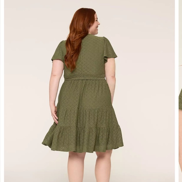 NWT Lane Bryant Knit Eyelet Split-Neck Dress Olive Green Size 14 16 - Picture 2 of 9